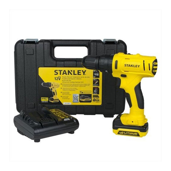 Taladro percutor stanley stanley sch12s1k 12v + maleta plastica + 1 bateria